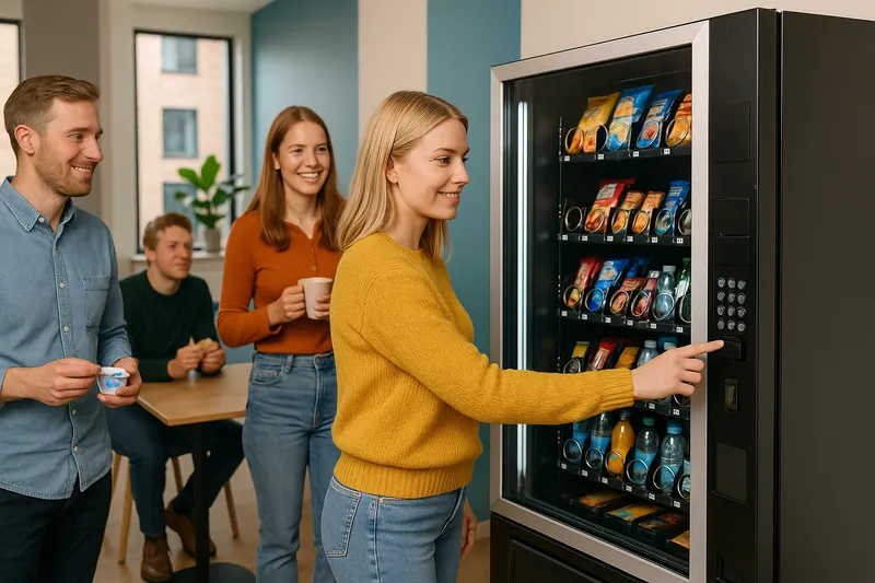 Illustration af en automat i et fællesområde på en arbejdsplads